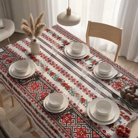 Скатертина вишиванка волошки з маками 110*150