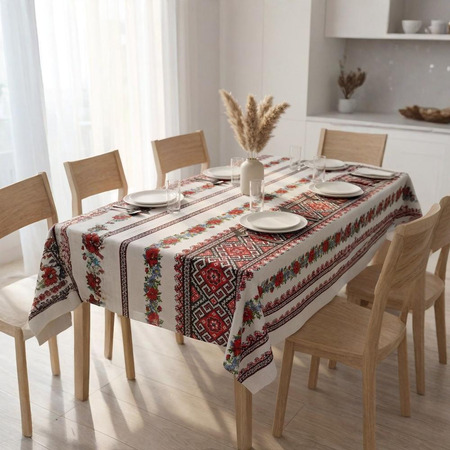 Скатертина вишиванка волошки з маками 110*150