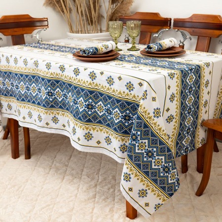 Скатертина вишиванка синя 150*220